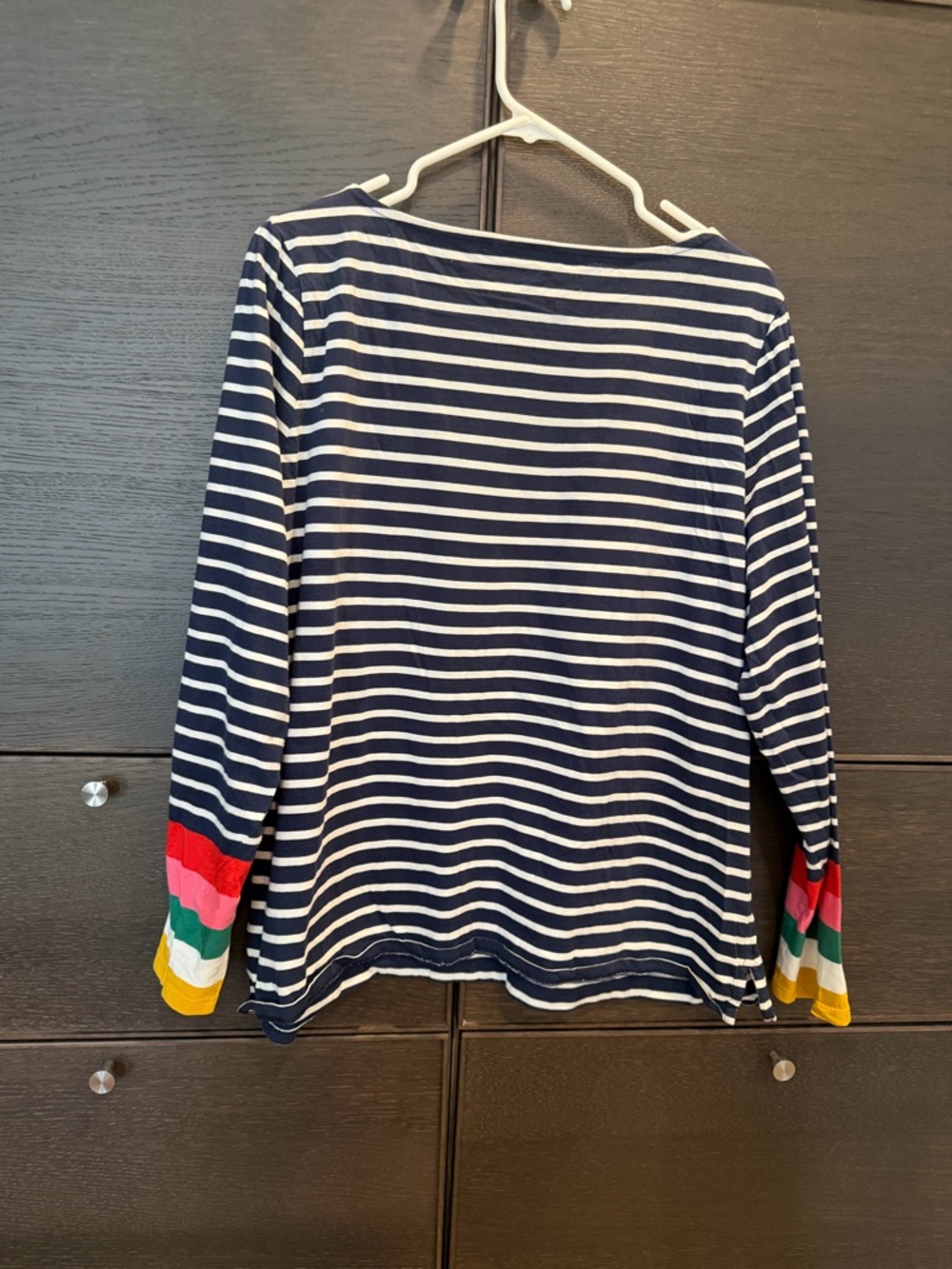 Boden Navy and White Striped Tee with Pink Logo - Picture 3 of 4